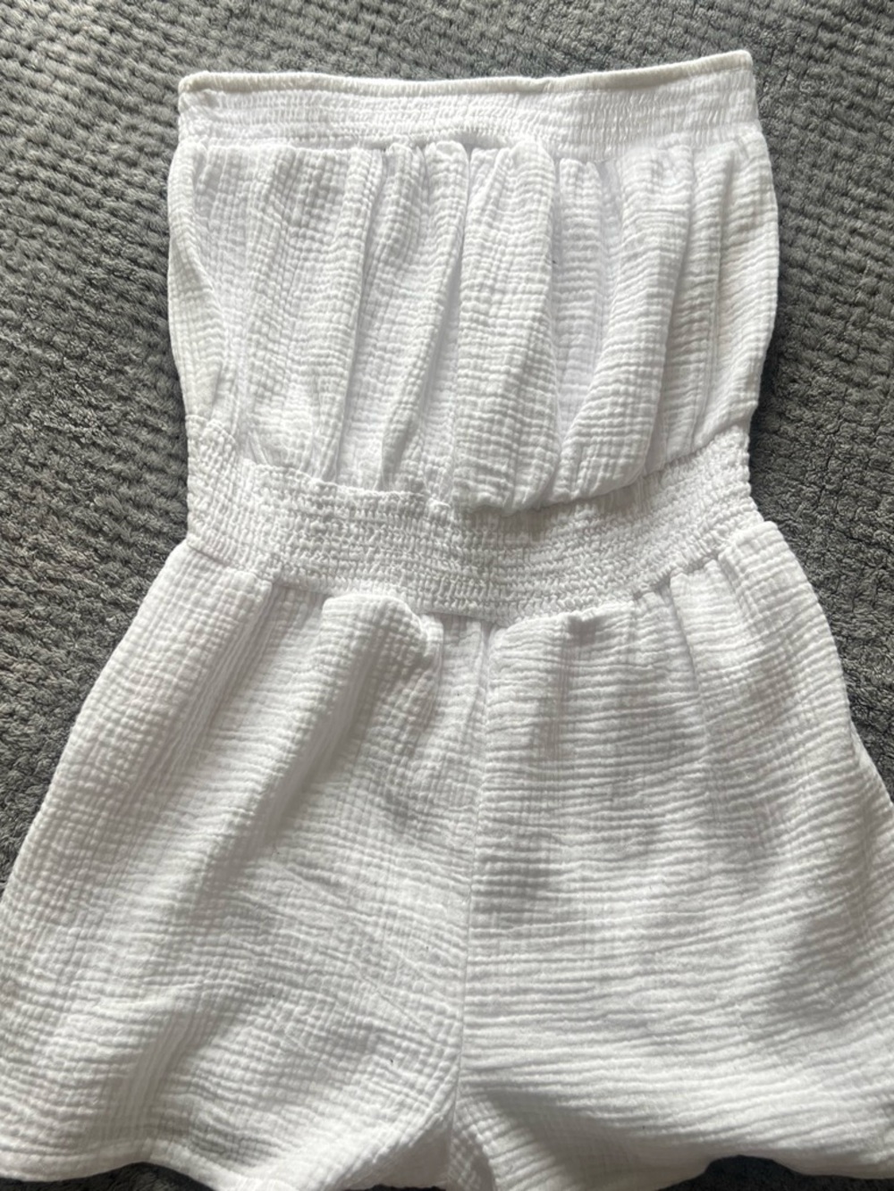 White Women's Textured Elastic-Waist Romper
